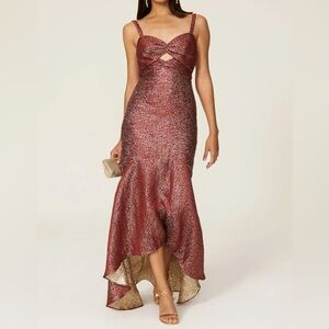 $595 NWOT Monique Lhuillier Metallic Jacquard High Low Mermaid Gown Sz 4